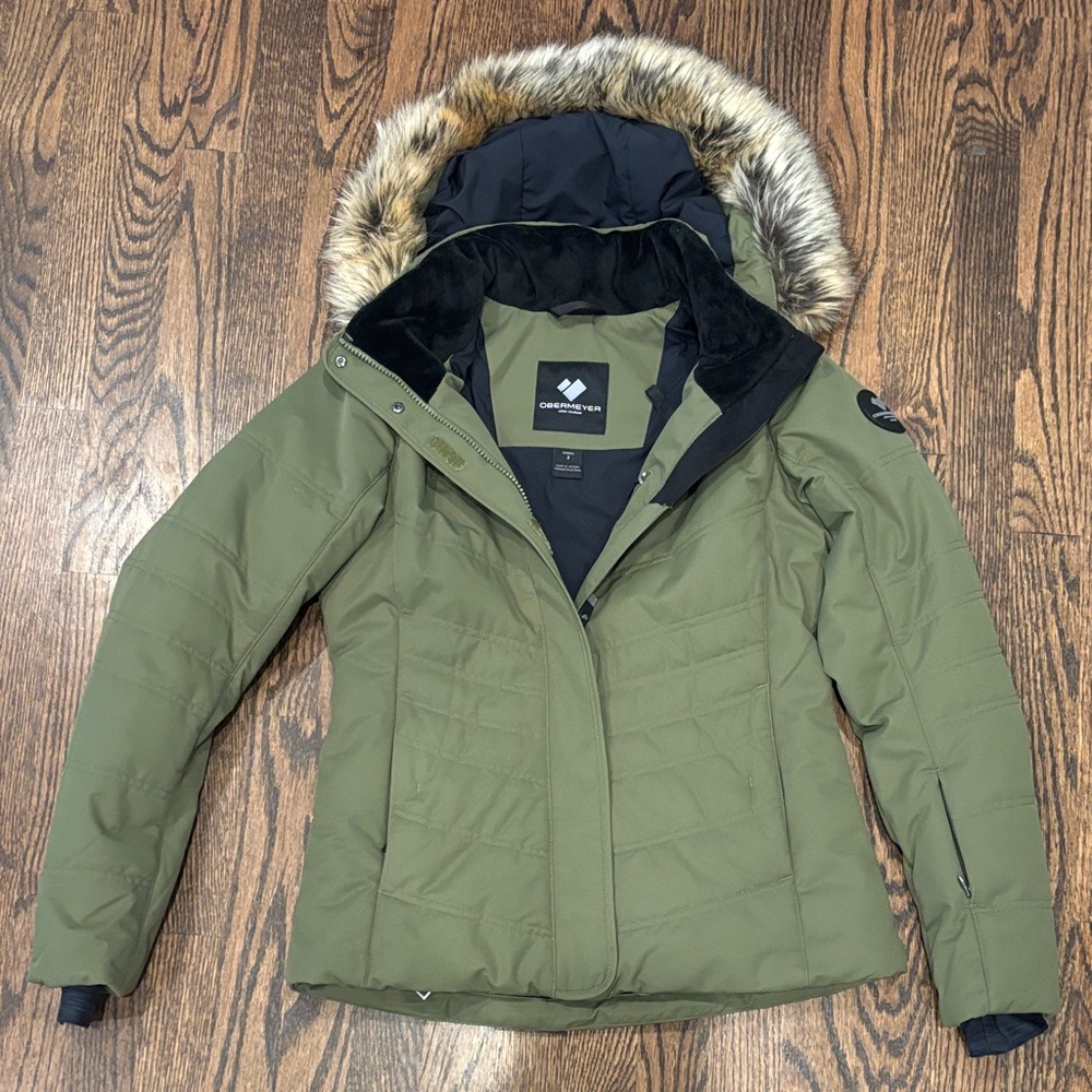 Obermeyer Olive Green Women's Jacket with Faux Fur Hood